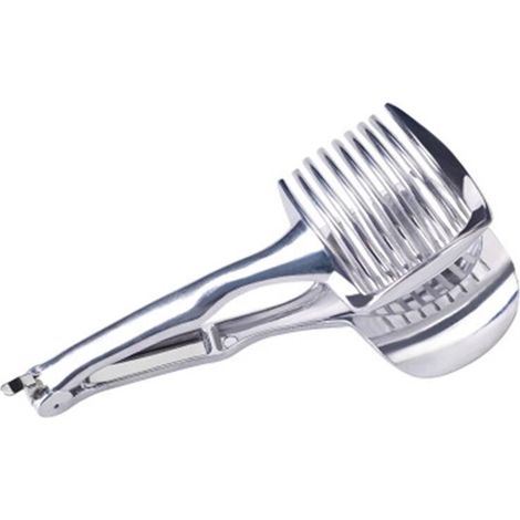 Trancheuse à Tomates Coupe-citron, Pince à Fruits Ronde Multifonctionnelle en Acier Inoxydable Porte-oignon Outils Polyvalents pour Fruits Et Légumes à Peau Douce (Argenté) (1/4)