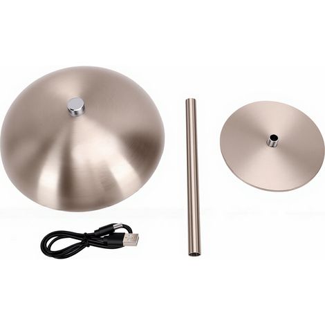 Lampada da tavolo da 3W con 3 temperature di colore, intensità regolabile in continuo, controllo touch, ricaricabile, in metallo a forma di fungo, ideale per comodino, ristorante o bar (argento). (1/5)
