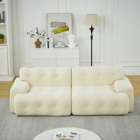 Sofá 2 plazas 224x104x66 cm beige en tela transpirable sin montaje (1/5)