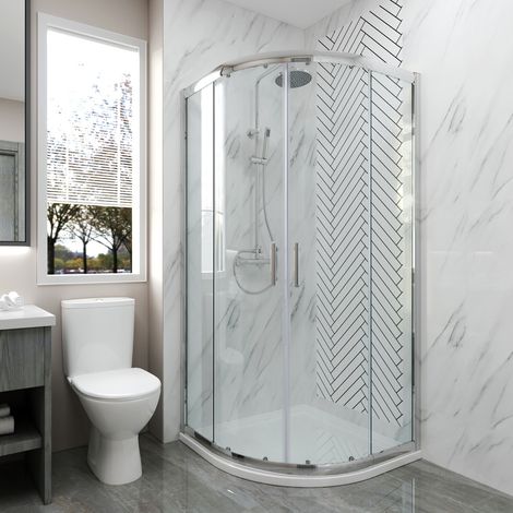 ELEGANT Quadrant Sliding Door Reversible Shower Enclosure 6mm Easy Clean Glass 800x800mm (1/4)