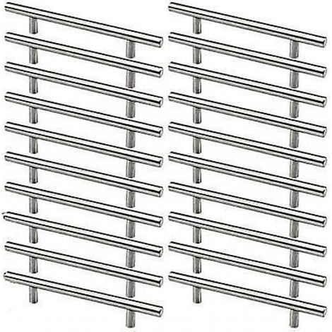 BEBUSINGOTO 20 tiradores de acero inoxidable para armario de cocina, con espacio entre orificios de 128 mm, tiradores en T de acero cepillado para puerta de armario. (1/5)