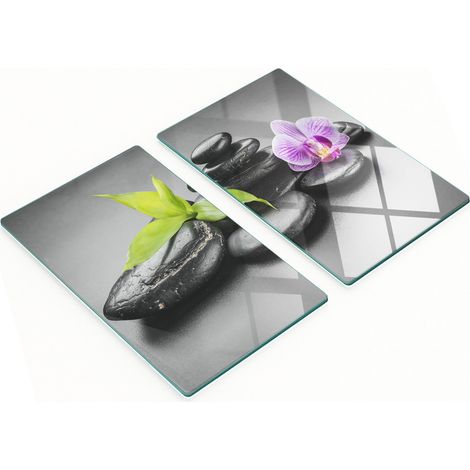 Juego de dos tablas de cocina decorativas de cristal con piedras zen, 2 x 30 x 52 cm.