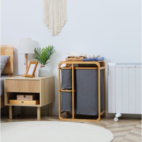 Wäschekorb 50x32x69.7 cm natur aus Polyester mit Bambusrahmen, 3 herausnehmbaren Wäschesäcken und Ablage (1/5)