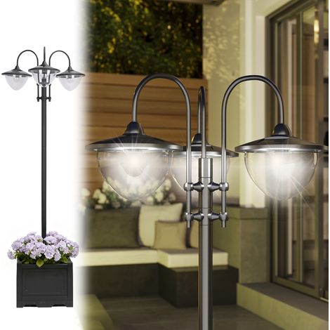 Lanterne solaire noire 18 LED blanc froid 6000K IP44 60x55x189 cm pour allée, éclairage jardin design élégant pour extérieur pratique et décoratif