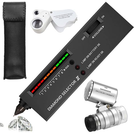 Lápiz detector de diamantes electrónico portátil, detector de diamantes de alta precisión con 2 mini lupas LED plegables (30x y 60x) para principiantes y expertos. (1/5)