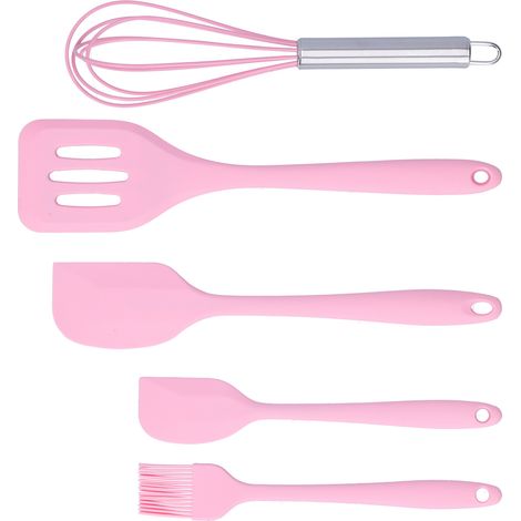 Ensemble de Spatules en Silicone Résistant à la Chaleur pour Cuisine et Pâtisserie (Rose)
