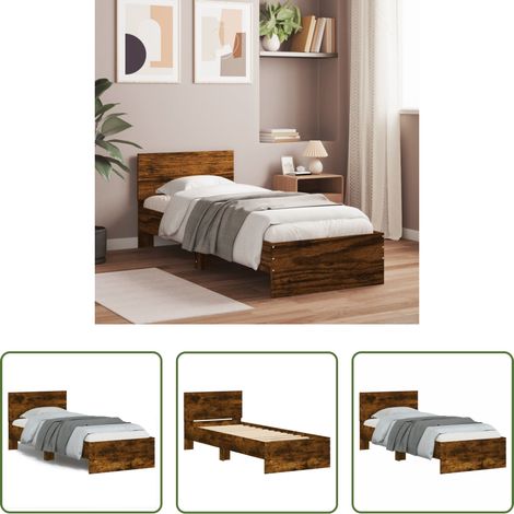 Tête de lit chêne - Cadre de lit sans matelas avec tête de lit chêne fumé 75x190 cm (1/5)