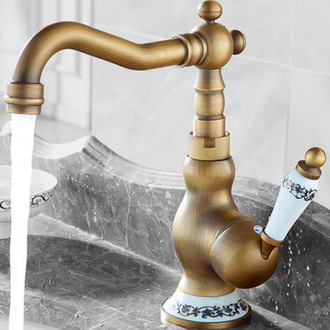 Rubinetto Cucina in Ottone del Lavabo, Miscelatore Tradizionale con Monocomando Leva in Ceramica con Acqua Calda Fredda, Basso