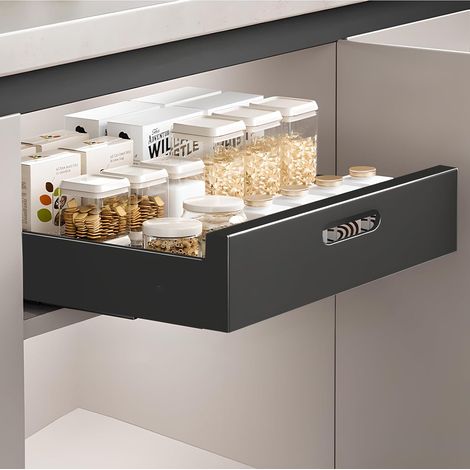 Tiroir télescopique, tiroir d'armoire de Cuisine en Acier au Carbone, tiroir Coulissant, tiroir de Cuisine sans perçage, Armoire de Rangement de Cuisine, L: P: H 30 x 43 x 8 cm (1/5)