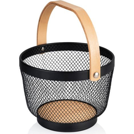 Corbeille 28 x 27 cm H 18,5 cm noir revêtu poudre métal bois - Was Germany (1/2)