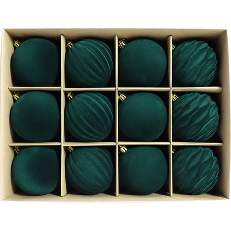 Boules de Noël en velours floqué pour sapin de Noël, 8 cm, 12 boules en plastique à suspendre (1/5)