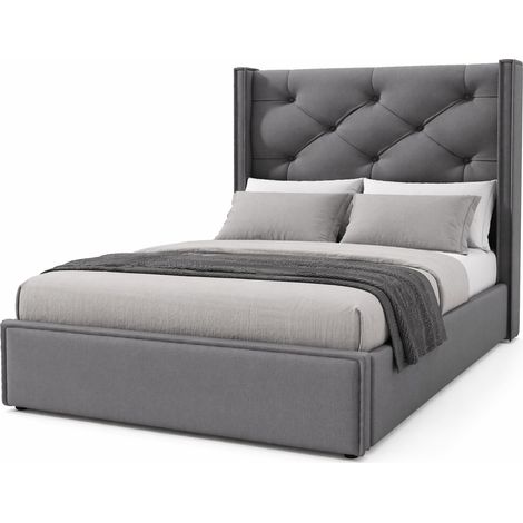 Cama con Arcón 90x200 cm de Algodón, Individual con Cabecero Acolchado y Colchón Incluido, Gris (1/5)