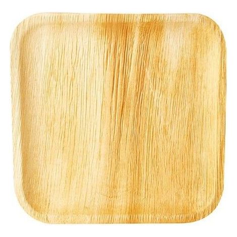 6 assiettes carrées, 25,5 cm, en feuilles de palmier biodégradables, beige crème écru, vaisselle jetable éco-responsable pour événements