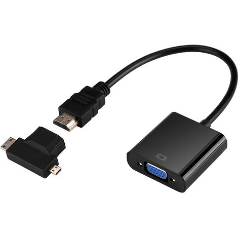Adaptateur HDMI vers VGA Type T avec Connecteur Micro/Mini HDMI pour PS4, Xbox 360, Décodeur TV, Noir (1/5)