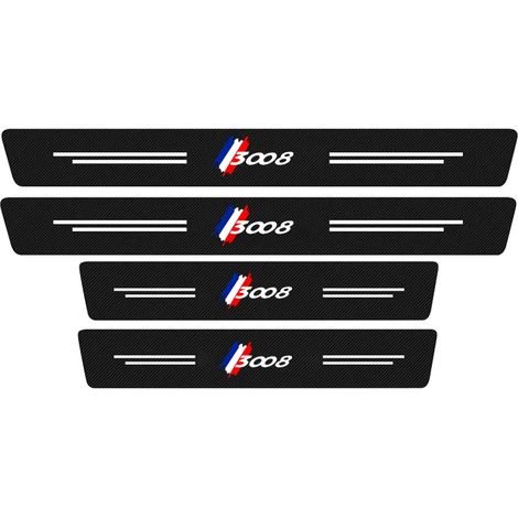 (4 pièces pour 3008) 4 autocollants de protection de seuil de porte pour Peugeot 206, 207, 307, 308, 3008, 4008 et 5008. Accessoires décoratifs en cuir et fibre de carbone. (1/4)