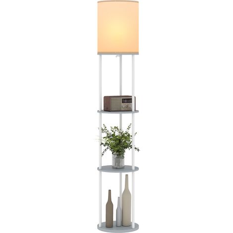 Beyamis Stehlampe mit Ablageflächen, 3 Farbtemperatureinstellungen, Fernbedienung für Wohnzimmer, Schlafzimmer, Büro, Grau