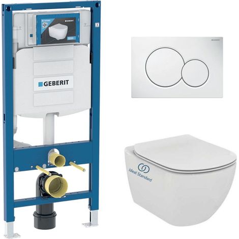 WC-Pack Geberit Duofix + Ideal Standard Tesi Aquablade WC-Becken + Sigma01 Weiße Bedienplatte (GEBAQUA-B-DE) (1/5)