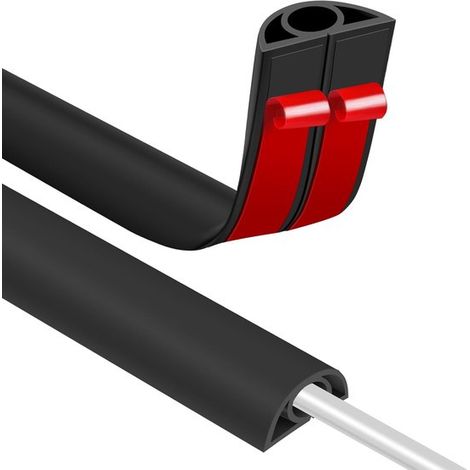 Canaleta inferior para cables, PVC, Canaleta para cables de suelo, Ocultación de cables, oficinas, hoteles y almacenes, 100 x 2 x 1 cm, Negro (1/5)