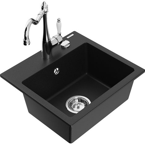 Mexen Milo 1-Becken-Granit-Spüle mit Mischbatterie Carla, Schwarz - 6505-77-670700-00 (1/5)