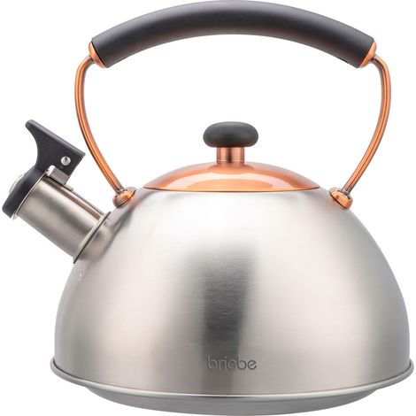 Briebe I-Bronze Tetera con Silbato, Hervidor de Agua 2,3L, Inducción, Acero Inox, Vintage, Mango Cool Touch Acero Inoxidable (1/5)