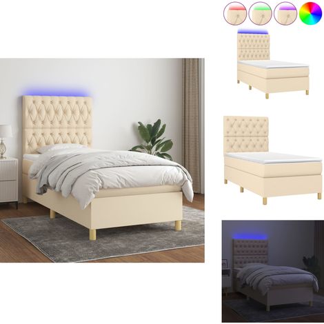 Sommier à lattes de lit et matelas et LED Crème 80x200cm Tissu - Sommier Tapissier - Lit Plateforme - Lit Avec Rangement - Tête De Lit Ajustable - Éclairage Led (1/5)