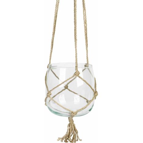 Boule en Verre Suspendue "Chanvre" 18cm Transparent & Naturel