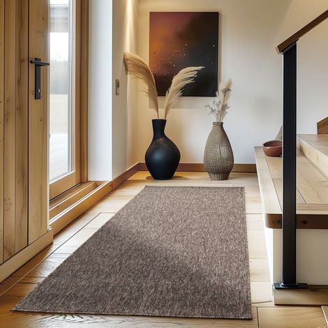 1 tapis poil court, tissu plat bouclé mélangé, polypropylène avec support en jute, marron, 60 x 100 cm, salon ou chambre
