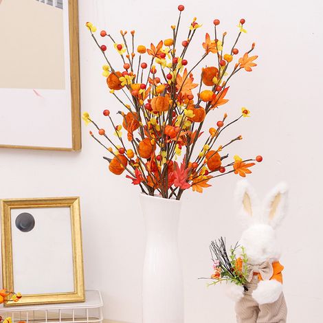 Bouquet De Citrouille Et Feuille D'érable - Décoration Factice Pour Halloween Et Thanksgiving - 50 cm - En Plastique - 1 Pièce (1/5)