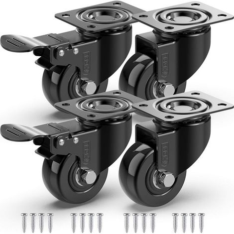 Lenkrollen für Möbel, 2 Stück mit Bremsen + Schrauben – 50 mm, bis 200 kg – abriebfeste Rollen für schwere Lasten – Gummiräder für Transportwagen – Schwarz (1/5)