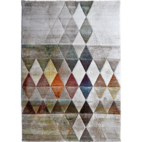 Tapis salon et chambre 140x200 beige rectangle tissé motif géométrique BELO 19 (1/5)