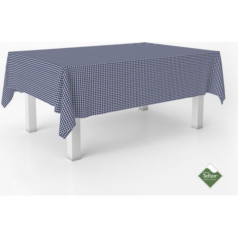 Nappe Vichy Petits Carreaux Anti-Taches Ronde 140 cm Bleu Marine (1/5)