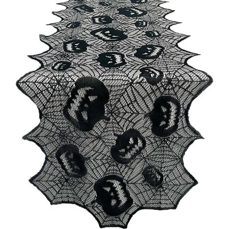 Cheminary Tisch in Dentelle mit Motiven Toilette und Araignées Tischdekoration Halloween (40 cm breit, 1,8 m lang) (Noir) (1/5)