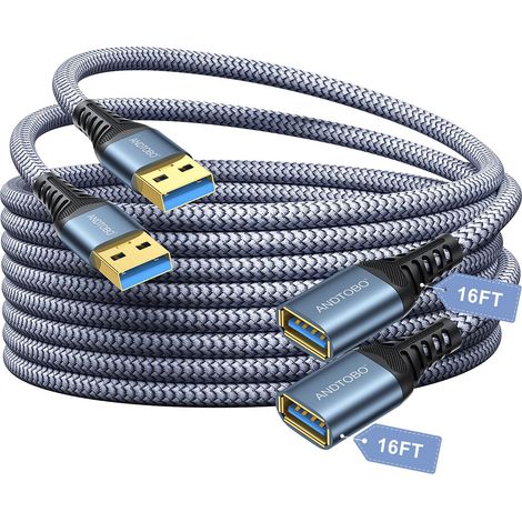 Cable de Rallonge USB 3.0, Male vers Femelle Rallonge Cable Transfert de Données Grande Vitesse 5Gbps Pour Console de Jeu, Imprimante, Webcam, Clavier USB, Lecteur Flash (1/5)