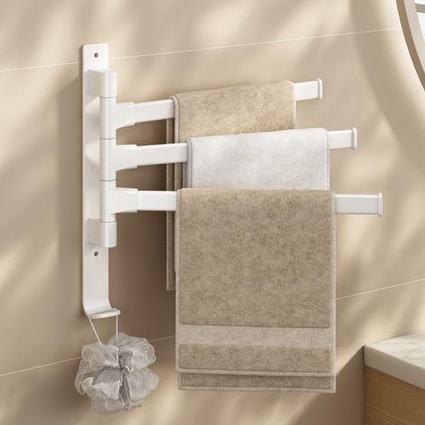 Porte-serviettes pivotant de cuisine à montage mural, petit porte-serviettes rotatif de salle de bain, porte-serviettes pivotant, barre pliante, options de montage sans clou ou percé, 3 bras de (1/5)