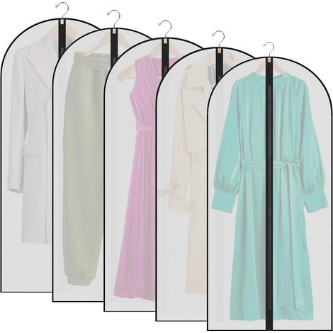 Funda para ropa, juego de 5 piezas, a prueba de polvo, con cremallera, apta para camisas, chaquetas y trajes (60 x 120 cm)
