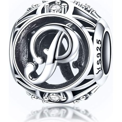 Pendentif Femme Charme Lettre de l'Alphabet AZ Initiale en Argent Sterling 925 Breloques Perles Assorties (Lettre P), (1/5)