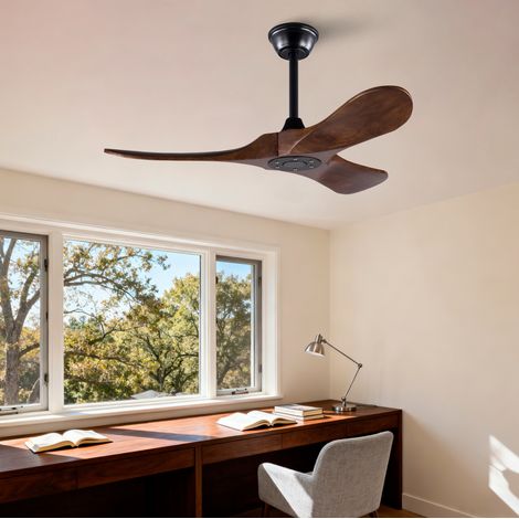 Ventilatore da soffitto 42" senza luce, 3 pale in legno, telecomando, finitura noce HAVRYA (1/5)