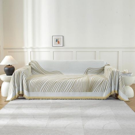 Jeté de canapé 2 places 180x280cm Chenille avec franges, toutes saisons, protection meubles (1/5)