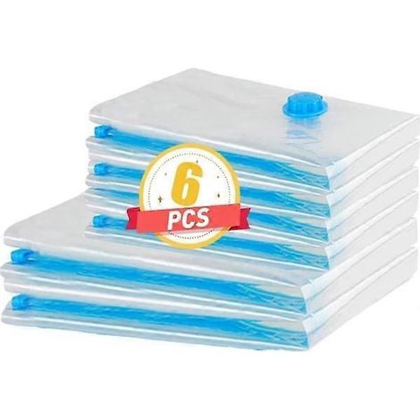 6 sacs de rangement sous vide réutilisables, dont 2 moyens (60 x 80 cm) et 4 petits (40 x 60 cm), pour matelas, draps, oreillers et vêtements.-AquaForge