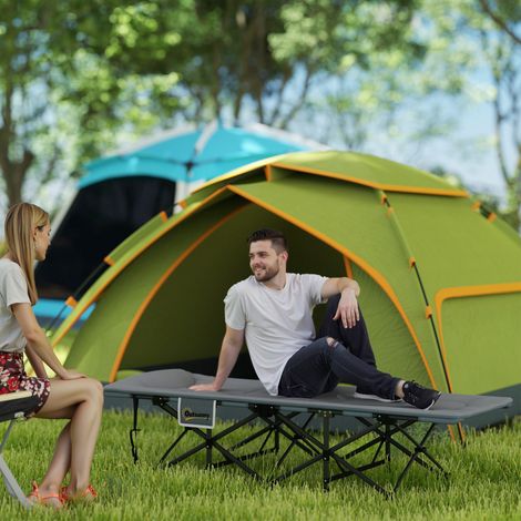 Lit de camping pliable avec oreiller matelas de haute qualité, sac de côté 187 x 67 x 37 cm, lit d’amis jusqu’à 150 kg Gris