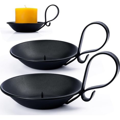 Lot de 2 bougeoirs piliers en Fer Noir Mat, avec poignée, Style Industriel Simple, décoration de Centre de Table, avec pic de sécurité (1/5)