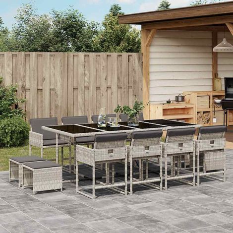 Ensemble à manger de jardin et coussins 13 pcs-Salon de jardin gris clair rotin 908282 (1/5)