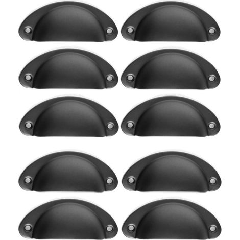 10PCS Poignée de Coquille Vintage Bouton de Porte Rétro Poignées de Porte en Fer avec Vis - 8,2 x 3,5 CM Noir (1/5)
