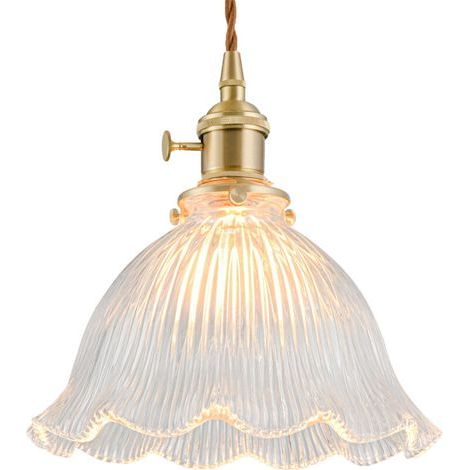[JAMAIS UTILISÉ] Lustre nordique de chambre simple et créatif, lustre rétro en verre, 23 x 22 cm, transparent, 220 V, douille E27 (non incluse), châssis de 12 cm (1/4)