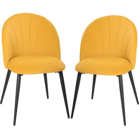 HOMCOM Set di 2 Sedie da Cucina in Velluto con Schienale a Conchiglia, Giallo