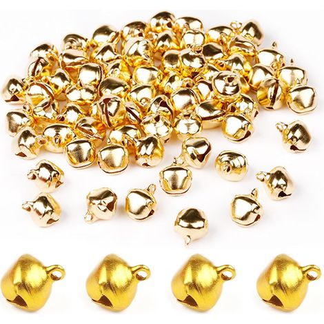100 kleine Glöckchen, Rasseln, winzige Glöckchen, Metallglöckchen, Weihnachtsglöckchen, Miniglöckchen, für selbstgemachte Weihnachtsdekorationen, 12 mm (gold) (1/5)