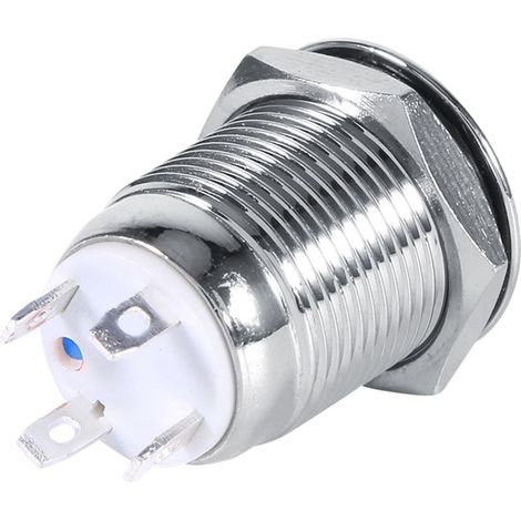 2A 12mm cercle LED étanche métal interrupteur à bouton-poussoir momentané High Flush 4 broches 1NO rouge, vert, bleu, blanc (en option)(Bleu). (1/2)