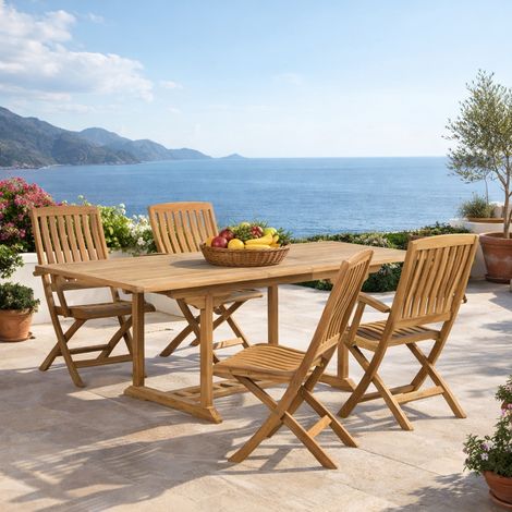 Conjunto de mesa de jardín de teca Nina 160/210 y 4 sillas Lisato
