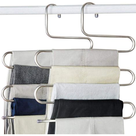Cintre antidérapant en forme de S, cintre en acier inoxydable, organisateur de rangement pour pantalons, jeans, foulards (2 pièces)