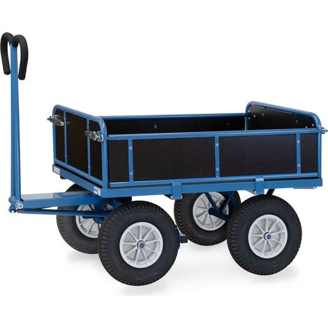 Fetra Handpritschenwagen mit Bordwänden und Polyurethanbereifung, 1140x740mm Ladefläche 750kg Tragkraft